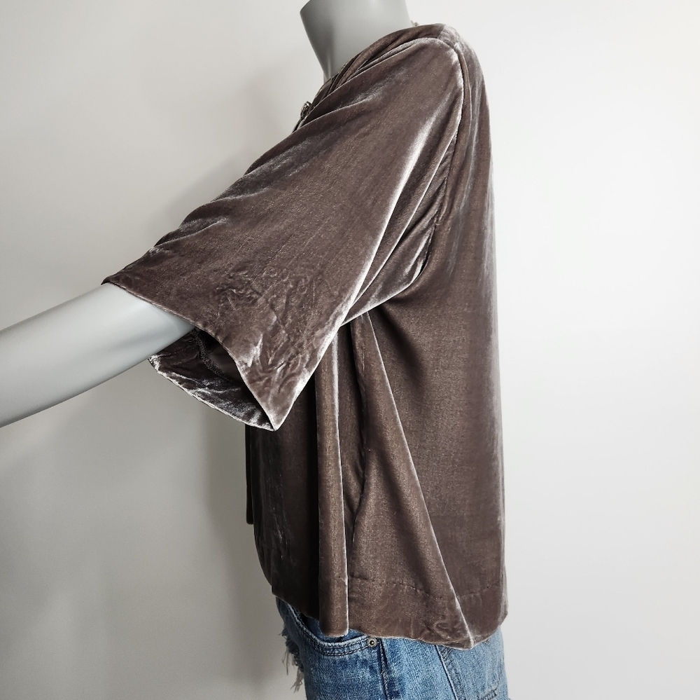 Dorothee Schumacher Jewel Collar Brown Velvet Silk Short Sleeve Blouse Size M - Picture 7 of 13